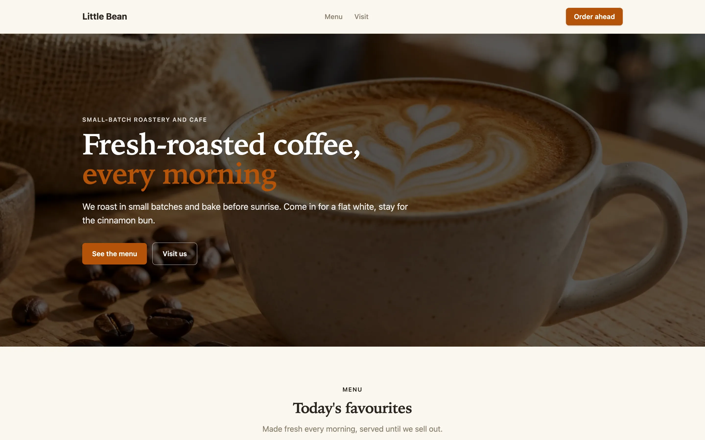 The published Little Bean site in a desktop browser, with a phone view of the same page inset.