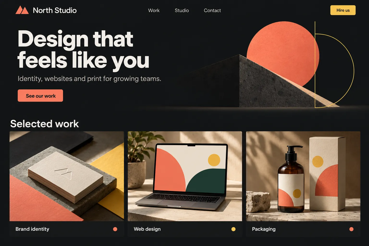 North Studio design website built with WalnutZite: bold hero and a grid of selected work